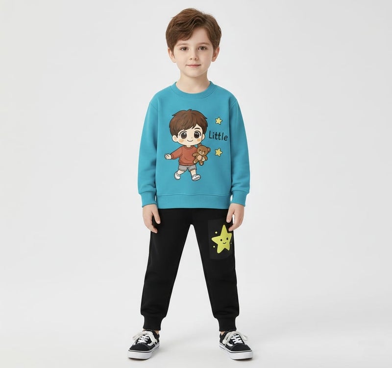 Viel Innate سويت شيرت أزرق مائي أنيق وسروال رياضي للأولاد - Image 1